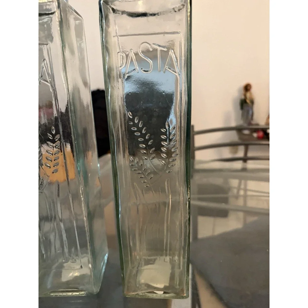Lot of 3 Vintage Clear Glass Spaghetti Pasta Storage Jars Embossed Wheat 12